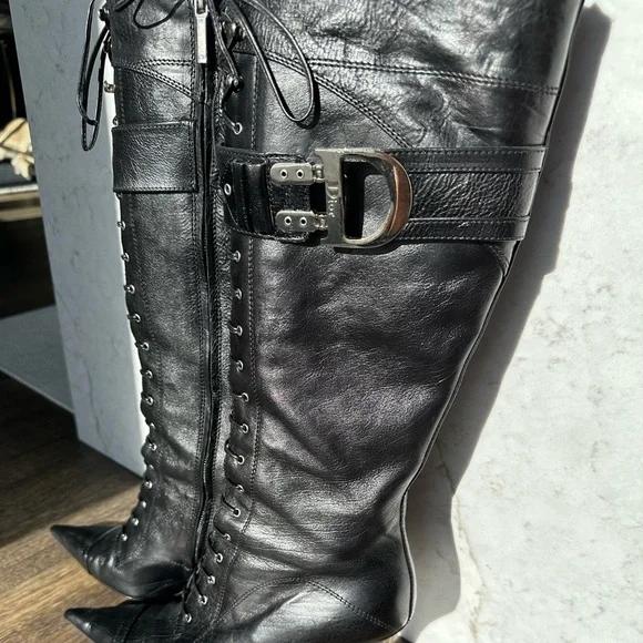 SOLD ‼️ Christian Dior Boots Black Pointed Toe Leather Lace Up - Picture 2 of 4
